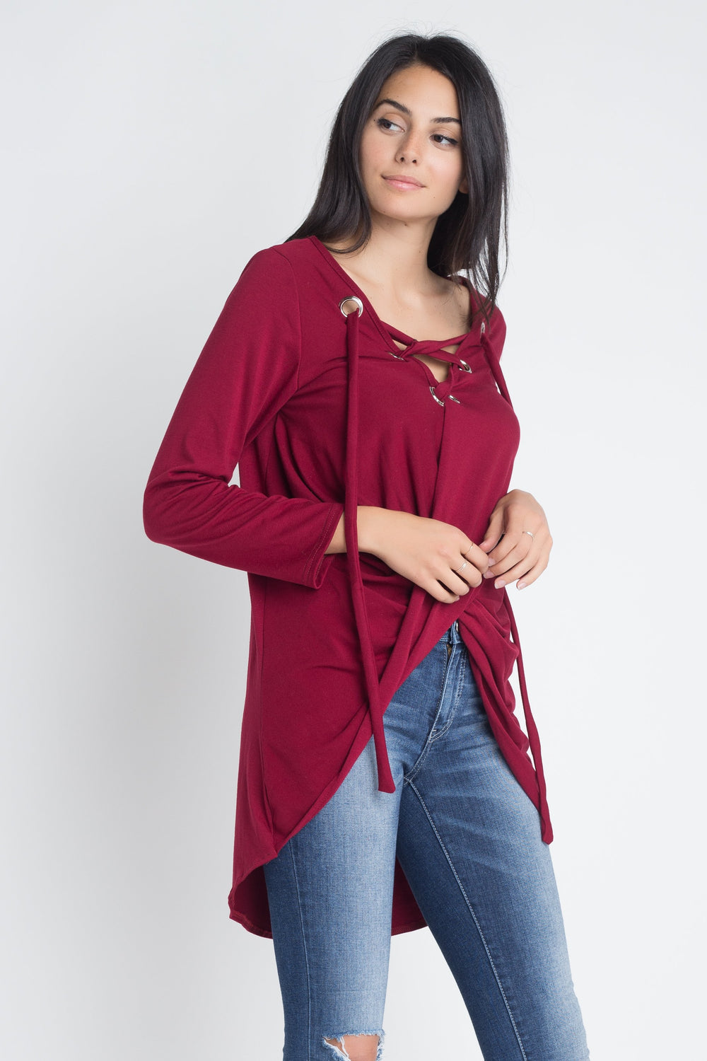 Women's Lace Up Wrap Long Sleeve Top