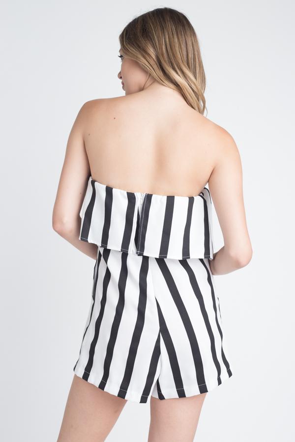 Women's Strapless Stripe Pocket Romper